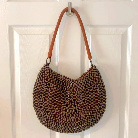 luna Llena Handbags - Luna Llena wooden beaded hobo shoulder bag